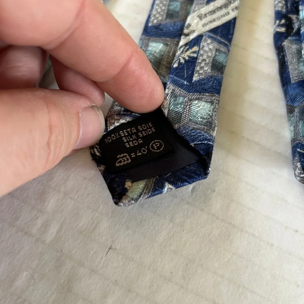 Ermenegildo Zegna Silk Tie Blue Silver Geometric Disegno Esclusivo Made in Italy